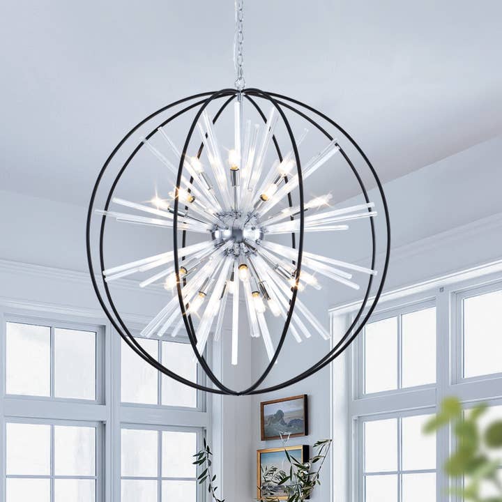 Lustre Moderne Brio 35" 10 lumières Noir et Argent Orb pour la vente par Brio Lighting