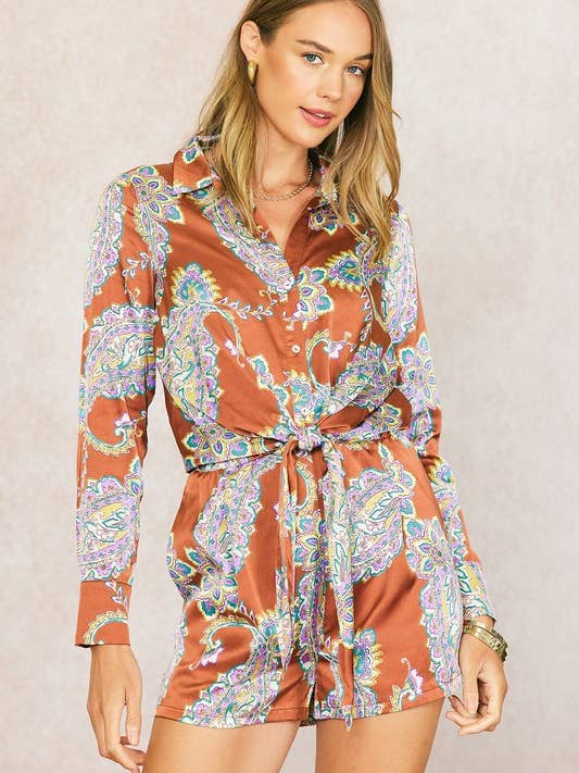 Combishort à cravate en satin imprimé pour la vente par ILLA ILLA