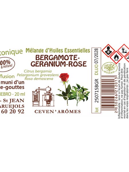 Mezcla de aceites esenciales Bergamota Geranio Rosa 20 ml para venta al por mayor de Céven'Arômes