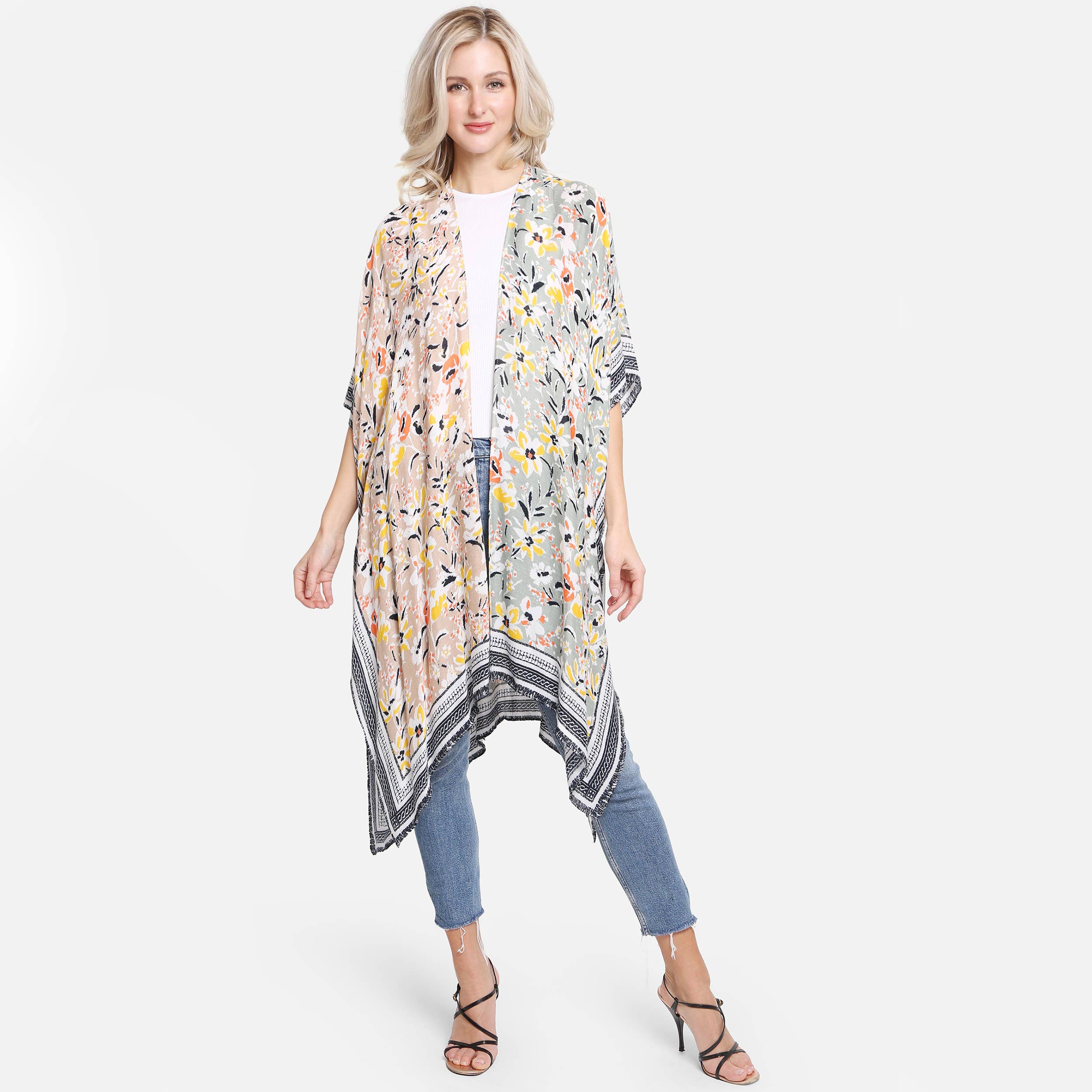 Hana - Vente Kimono – femme - Kimono d'été à imprimé floral multicolore0