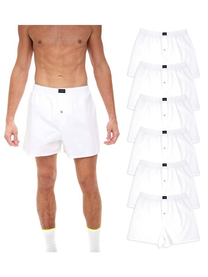 6 Pack Men's Cotton Woven Boxer Shorts with Button Fly for wholesale on Faire