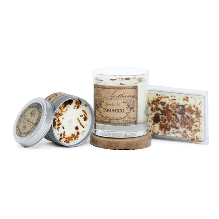 Wax Apothecary - Wholesale Jar/Filled Candle - Tobacco Botanical Candle in Scotch Glass with Gift Box 7oz6