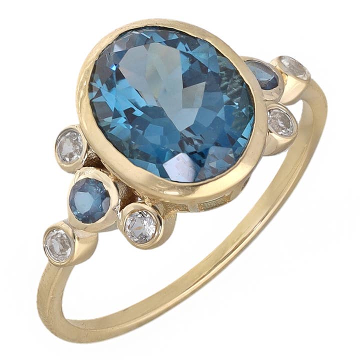 Bague Solitaire en Vermeil d'Or sur Argent avec Topaze Bleue de Londres pour la vente par Tiramisu