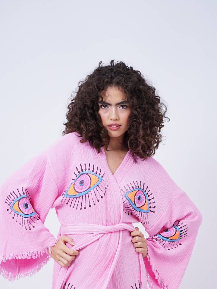 Artesanal Evil Eye Festival de Boho Kimono, Boho Beachwear por atacado de Bodho
