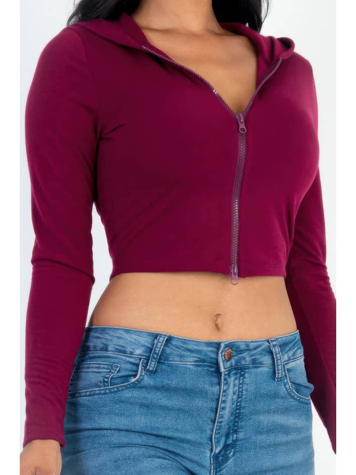 CC Wholesale Clothing - Wholesale Hoodie - Women's - French Terry Crop Zip Up Hoodie7