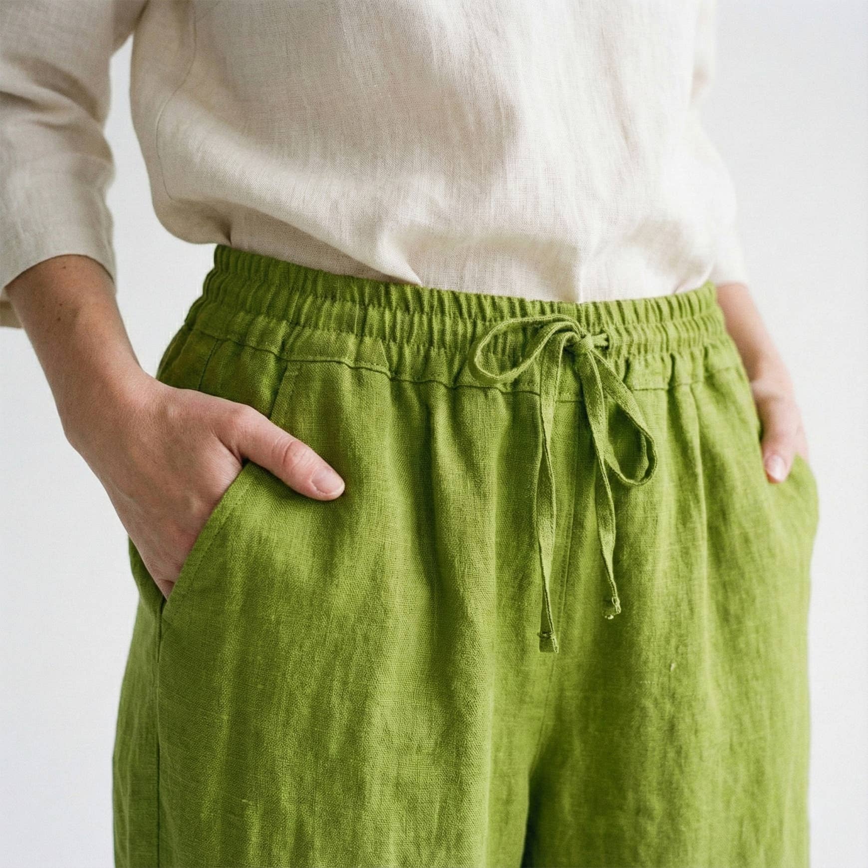 L'Emotion - Wholesale Pants - Women's - Wide Leg Elastic Waist Drawstring Pants 100% Linen2