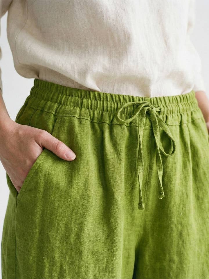 L'Emotion - Wholesale Pants - Women's - Wide Leg Elastic Waist Drawstring Pants 100% Linen2