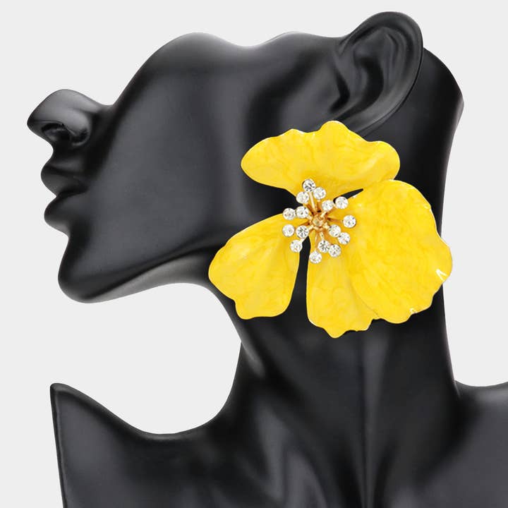 Sensibling Corp. - Wholesale Dangle Earrings - Oversized Stone Bud Enamel Petal Flower Earrings
