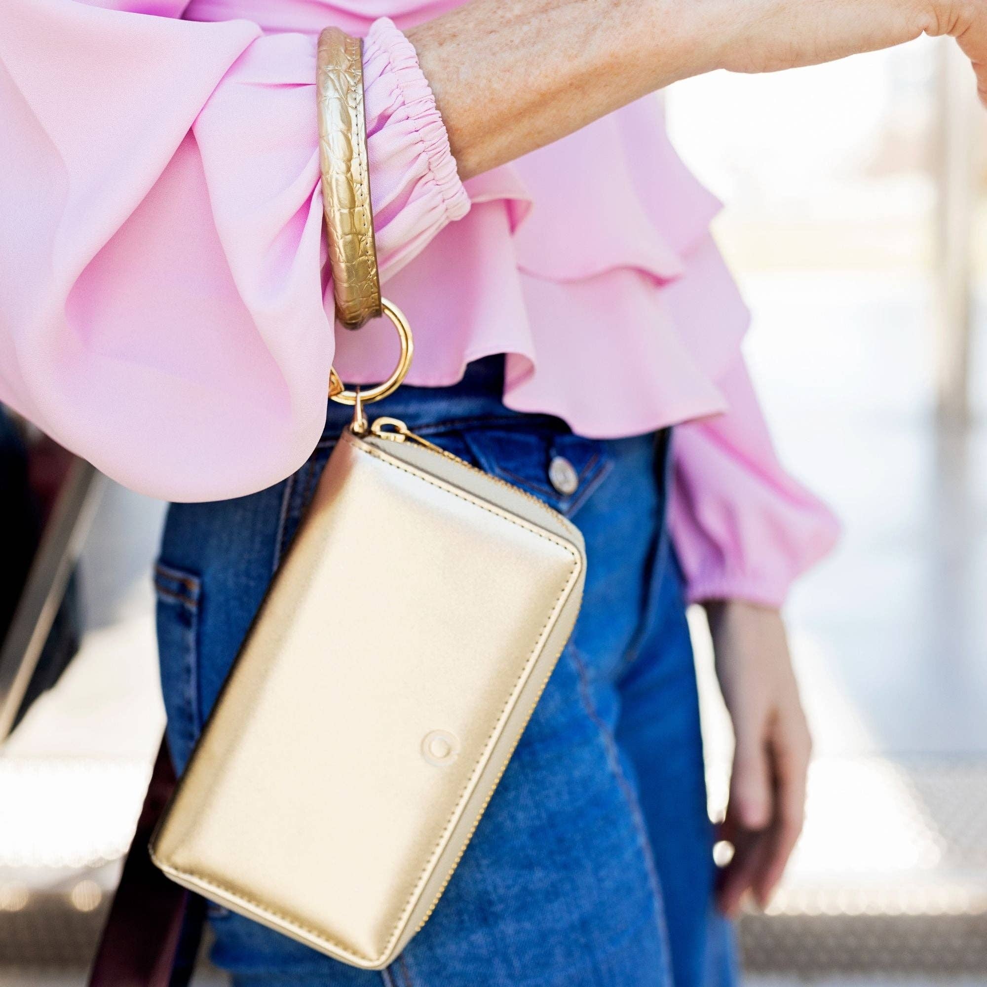 Oventure - Vendita all'ingrosso Bracciale portachiavi - Portachiavi Big O® in pelle, con motivo Rush in oro massiccio goffrato a coccodrillo4