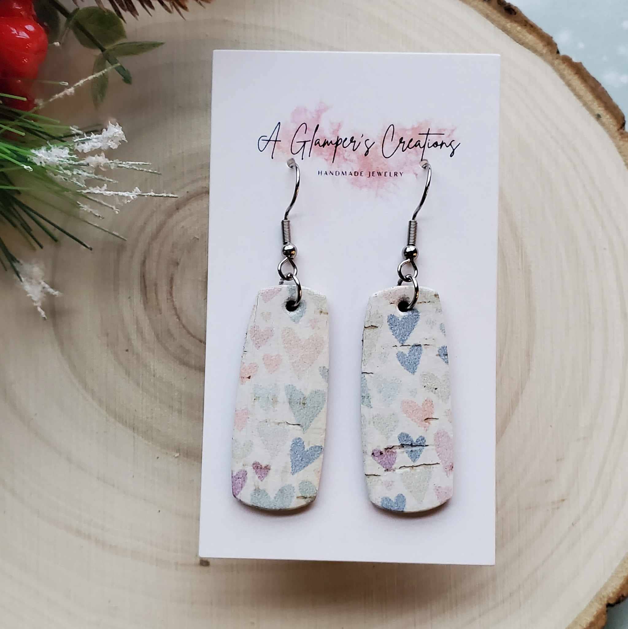 A Glamper's Creations LLC - Wholesale Dangle Earrings - Pastel Multi Color Hearts Rustic Mini Bar Leather Earrings1