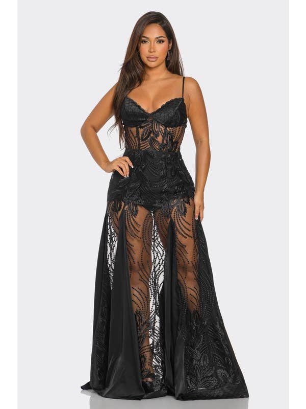 BANJUL - Wholesale Jurk - Dames - BD44660 Holle Kant Doorzichtige Tube Top Lange Jurk7