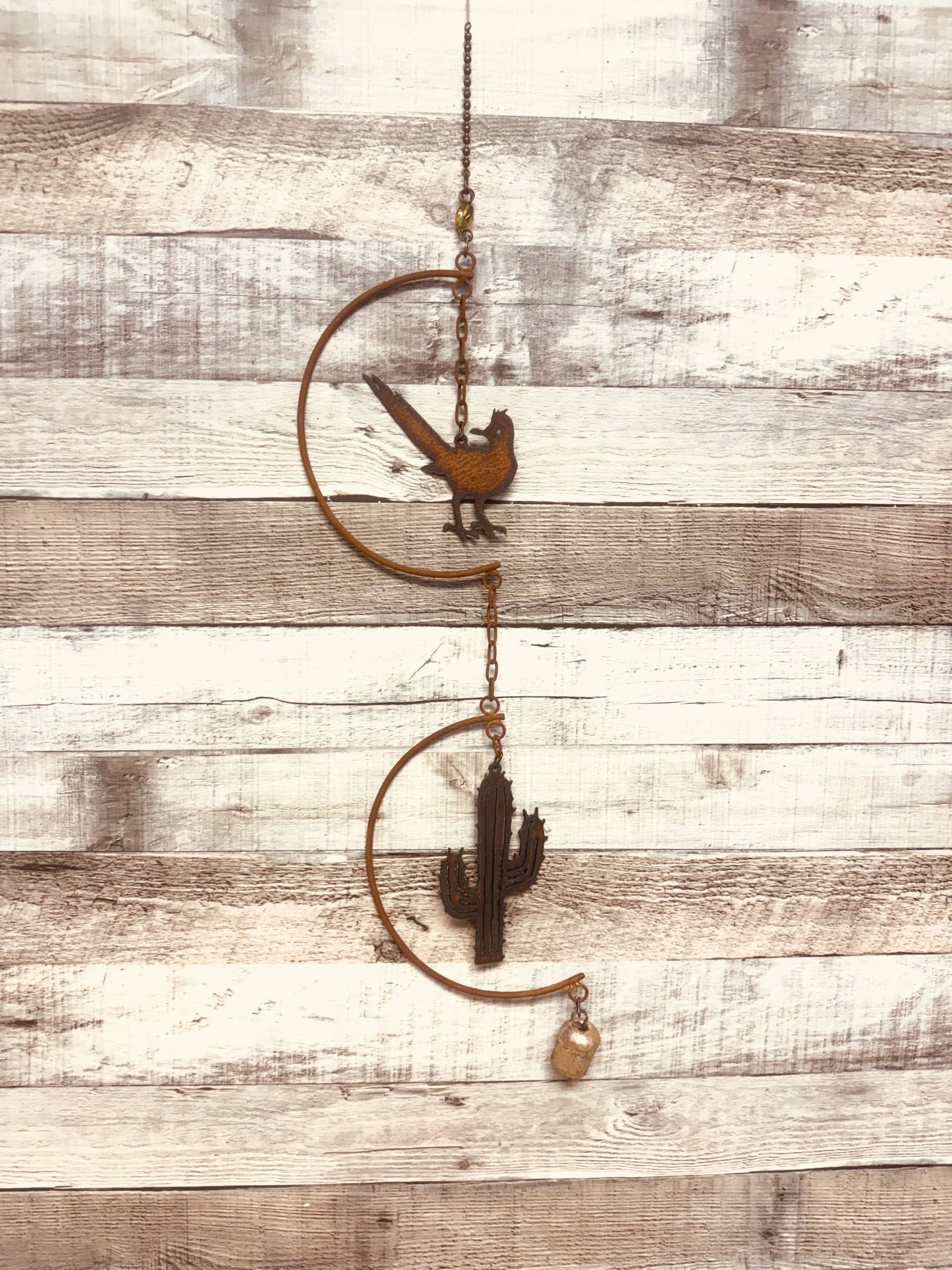 Universal Ironworks USA - Wholesale Bell - Roadrunner and Emporium Cactus Double Dangler Garden Bell