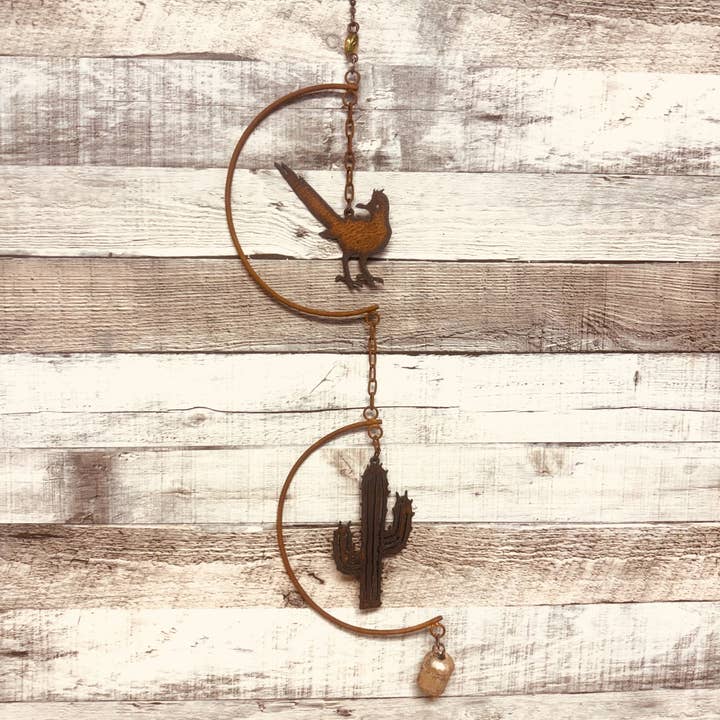 Universal Ironworks USA - Wholesale Bell - Roadrunner and Emporium Cactus Double Dangler Garden Bell0