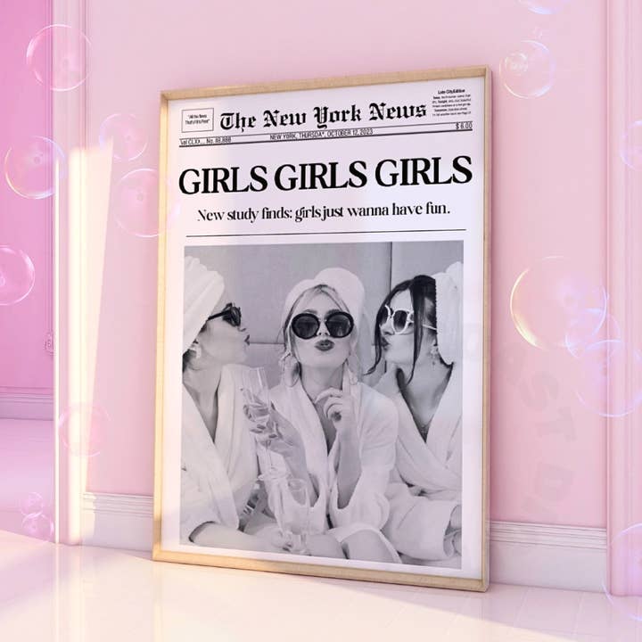 Honey Coast Print Co. - Wholesale Art Print - Girls Girls Girls Newspaper Headline Wall Art Prints0
