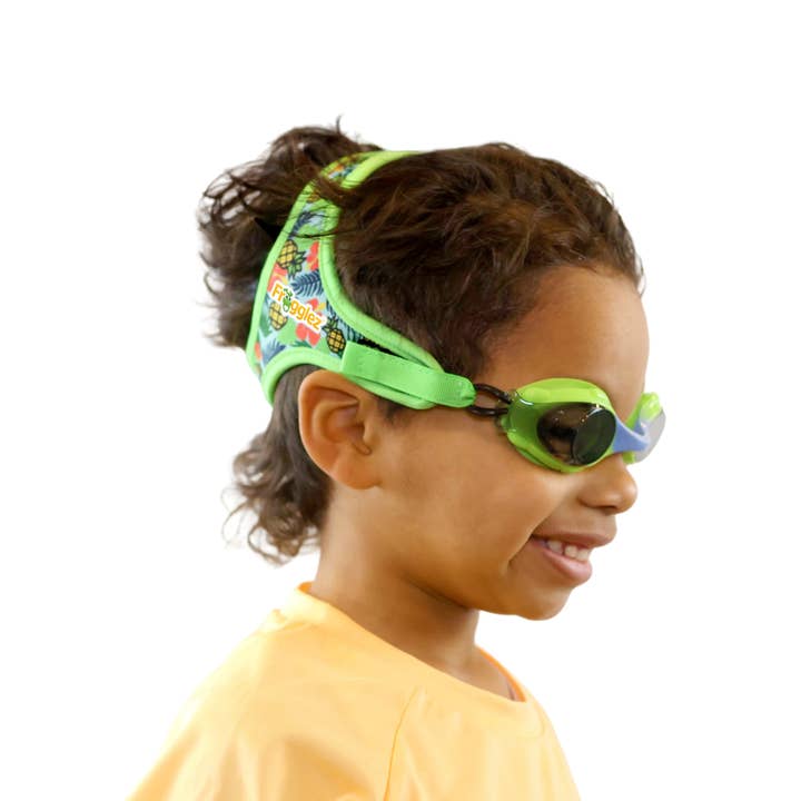 Green Tropical Strap Swim Goggles for Kids for wholesale by FROGGLEZ Swim Goggles