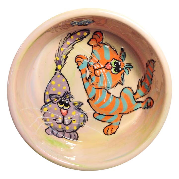 “Best Buddies” | Tigela para gatos em cerâmica pintada à mão por atacado de Faux Paw Productions