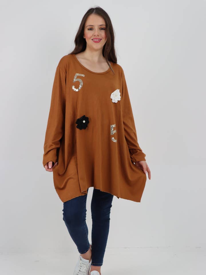 Italian Five Flower Print Soft Knit Jumper Top for wholesale by Miss Bold