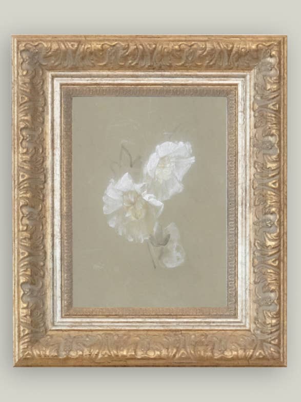 Sage and White Flowers Framed Antique Art for wholesale by Petal Lane Home
