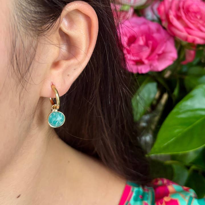 18ct Gold Plated Huggie Earrings with Natural Stones – Available in Three Options for wholesale by Ocean Ripples