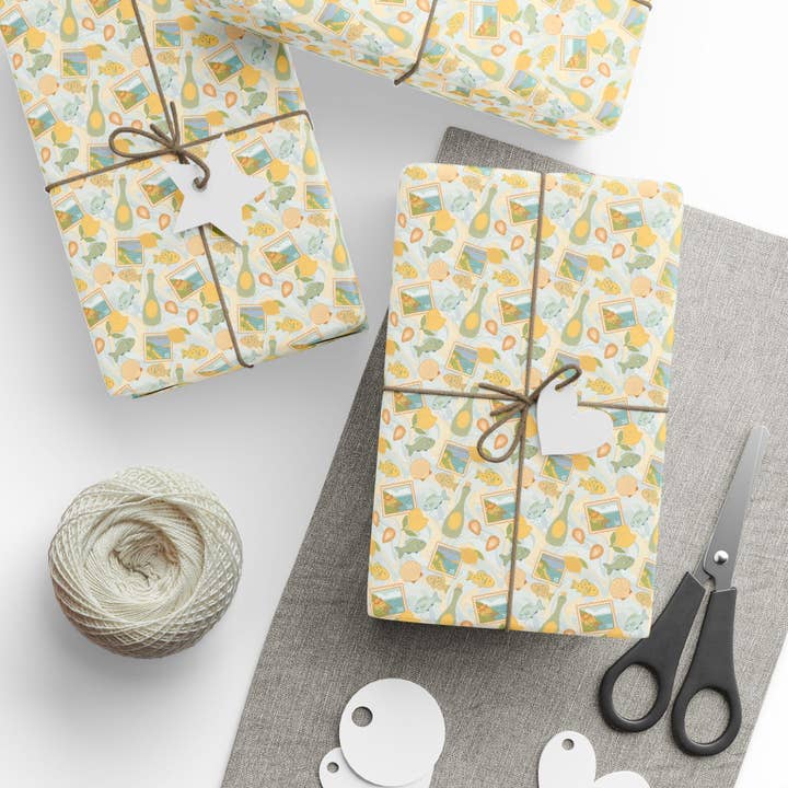 OhhhSoPeachy - Wholesale Wrapping Paper Roll - Amalfi coast Mediterranean Summer Gift Wrapping Paper for All Occasions, Party or Birthday or Holiday Gifts and Crafting Supplies