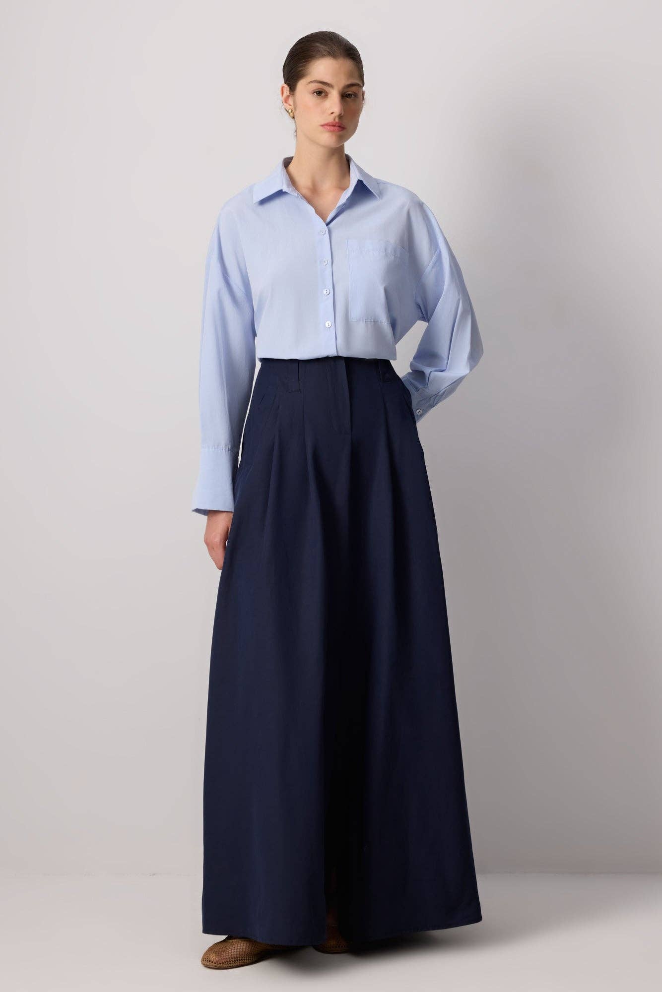 Navy Blue A LINE SKIRT WITH DARTS - COTTON BLEND for wholesale on Faire0