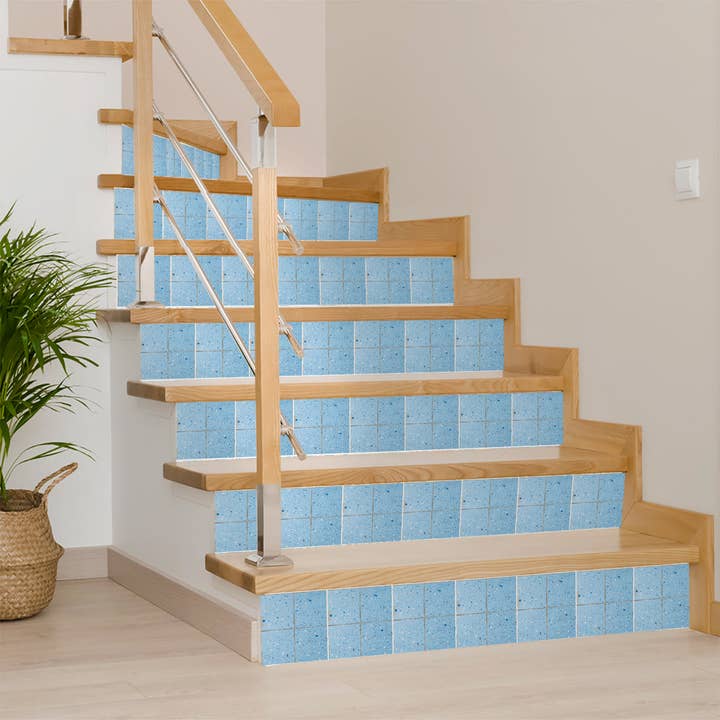 Mi Alma LLC - Wholesale Wall Tile - TERRAZZO Blue Retro Self-adhesive tiles Peel and stick stair Peel and stick tile Kitchen Vintage Decor Model-T93