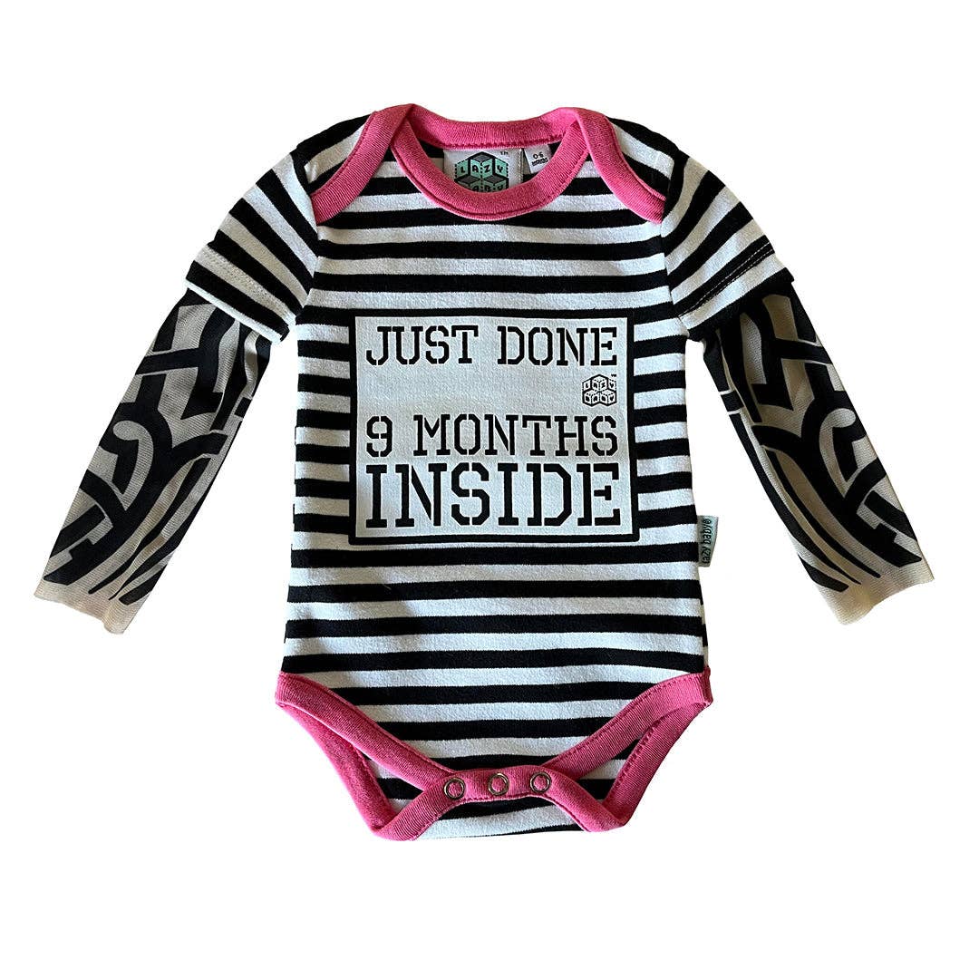 Lazy Baby® – wholesale Bodysuit (non-footed) – Baby – Just Done 9 Months Inside® Baby Tattoo Sleeve Stripy Vest1