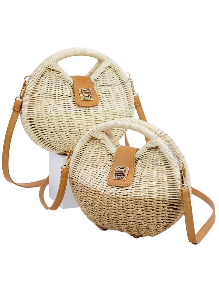 Zweifarbige Rattanstroh geflochtene runde Tasche für den Großhandel von Cap Zone