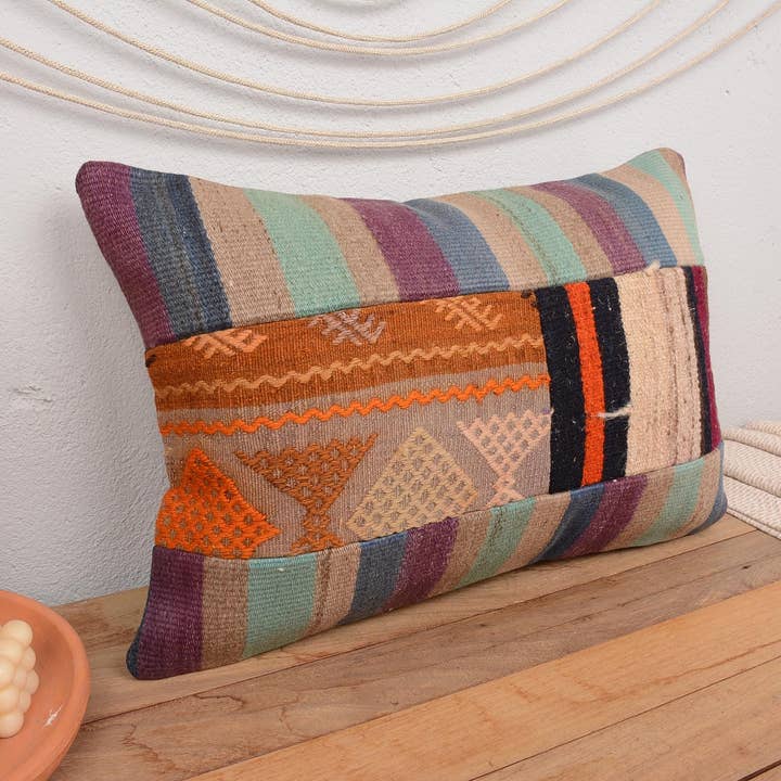 Turkisk Kilim Ländkudde 16x24 Patchwork Grön för wholesale av Kilim Pillow Decors
