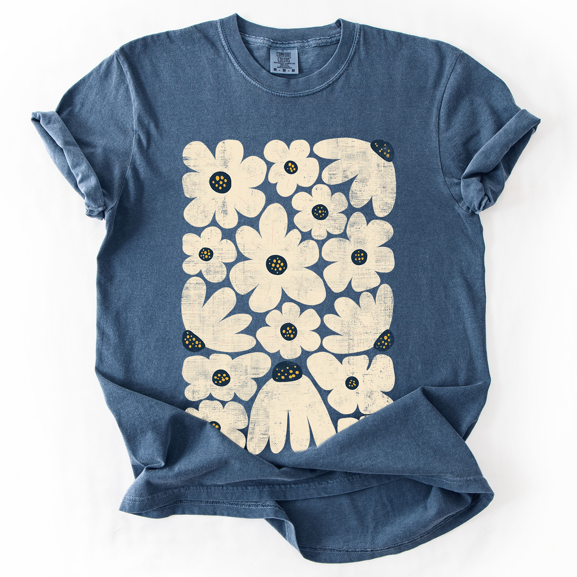 Refinery Number One LLC - Wholesale T-Shirt (Graphic) - Unisex - Cream Daisy Allover Floral, Vintage Boho, Nature T-Shirt2