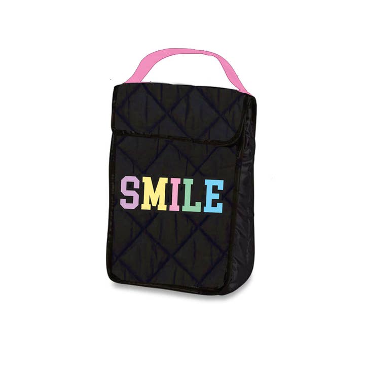 Top Trenz Inc - Wholesale Lunch Bag/Box - Kids - Black Puffer Insulated Snack Bag with Patches
