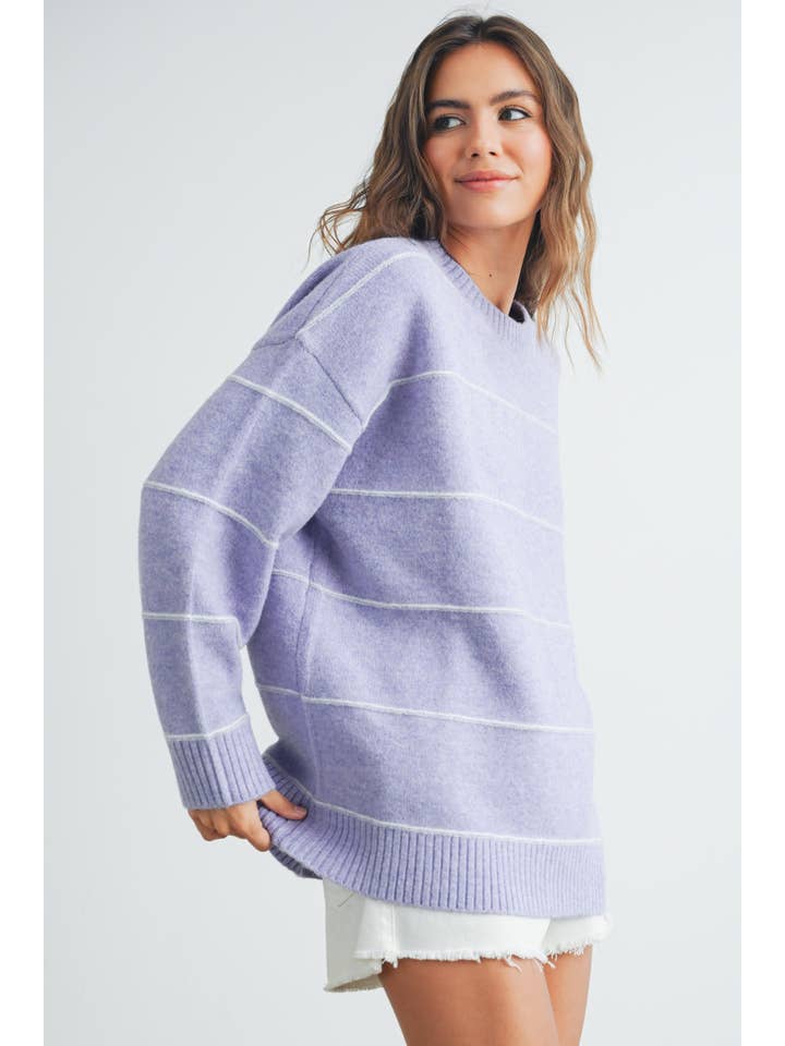 BUTTERMELON - Wholesale Knitted jumper – Women′s - Striped Pattern Drop Shoulder Sweater - BMW742139