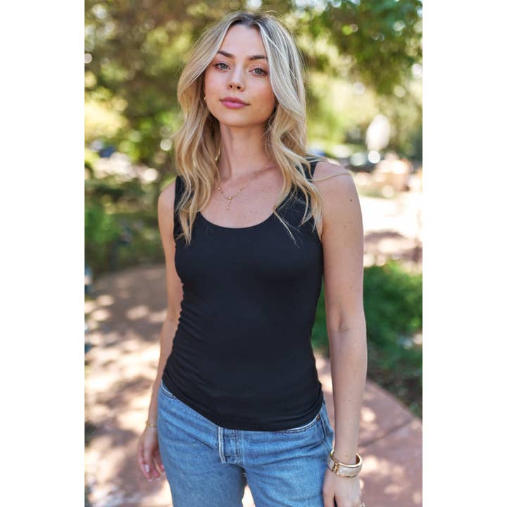 Scoop Neck Double Layer Rib Tank Top for wholesale by Popular 21