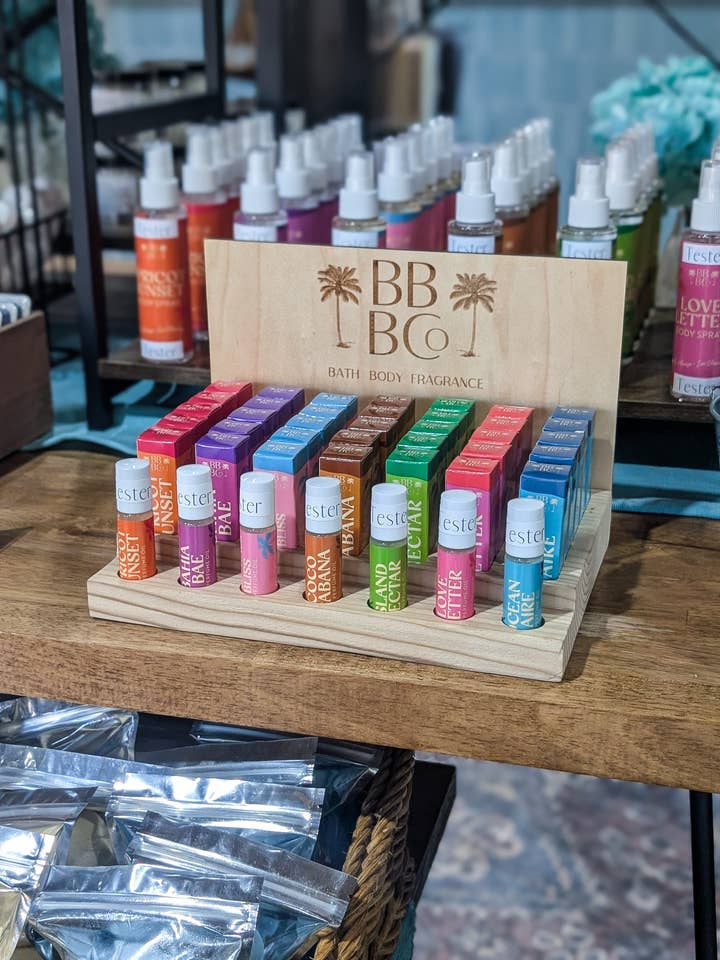 Perfume Oil Roller Display Bundle – Includes 35 perfume oils for wholesale by Beachy Bubbles Bath Co