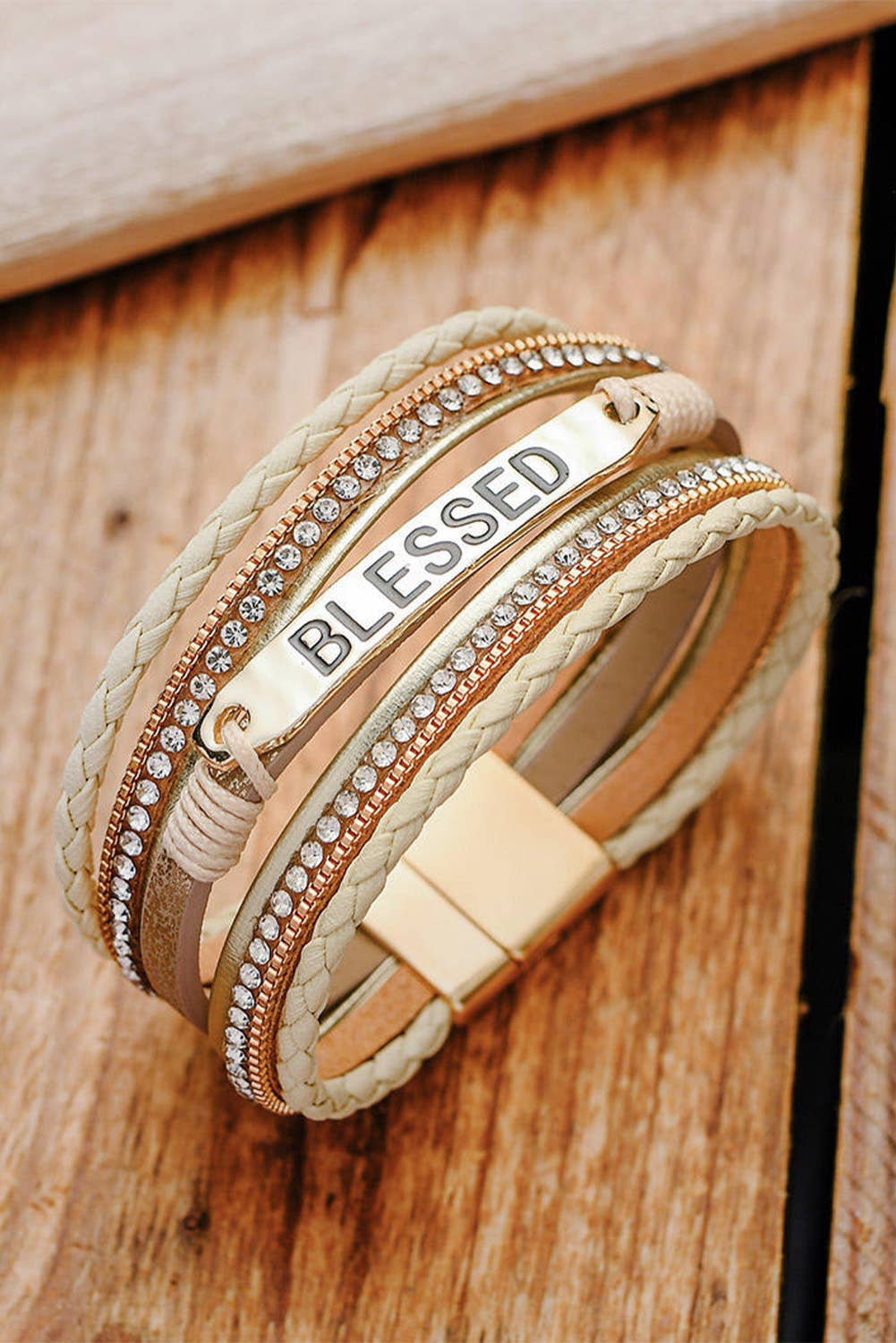 Beige  LDC BLESSED Rhinestone Braided Detail Buckle Bracelet for wholesale on Faire2