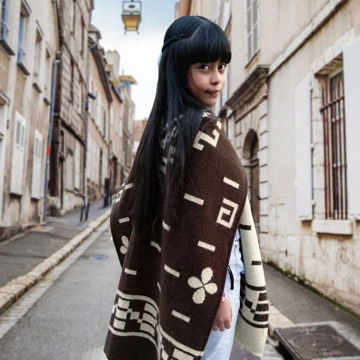 ECUALAMA - Wholesale Poncho - Kids - Kids Clint Eastwood Poncho cowboy Serape replica handmade of Alpaca wool Unisex - brown