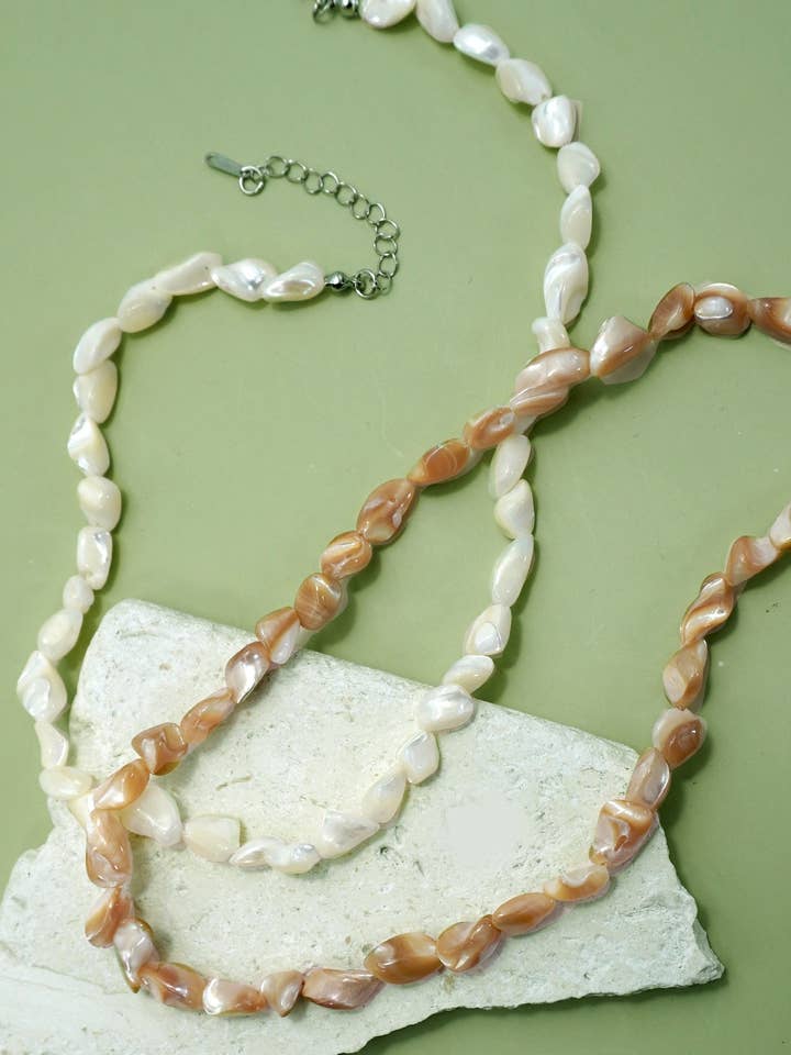 Iridescent Mother-of-Pearl Shell Nugget Necklaces | 40NK9664 for wholesale by JOSSLYN by wall to wall