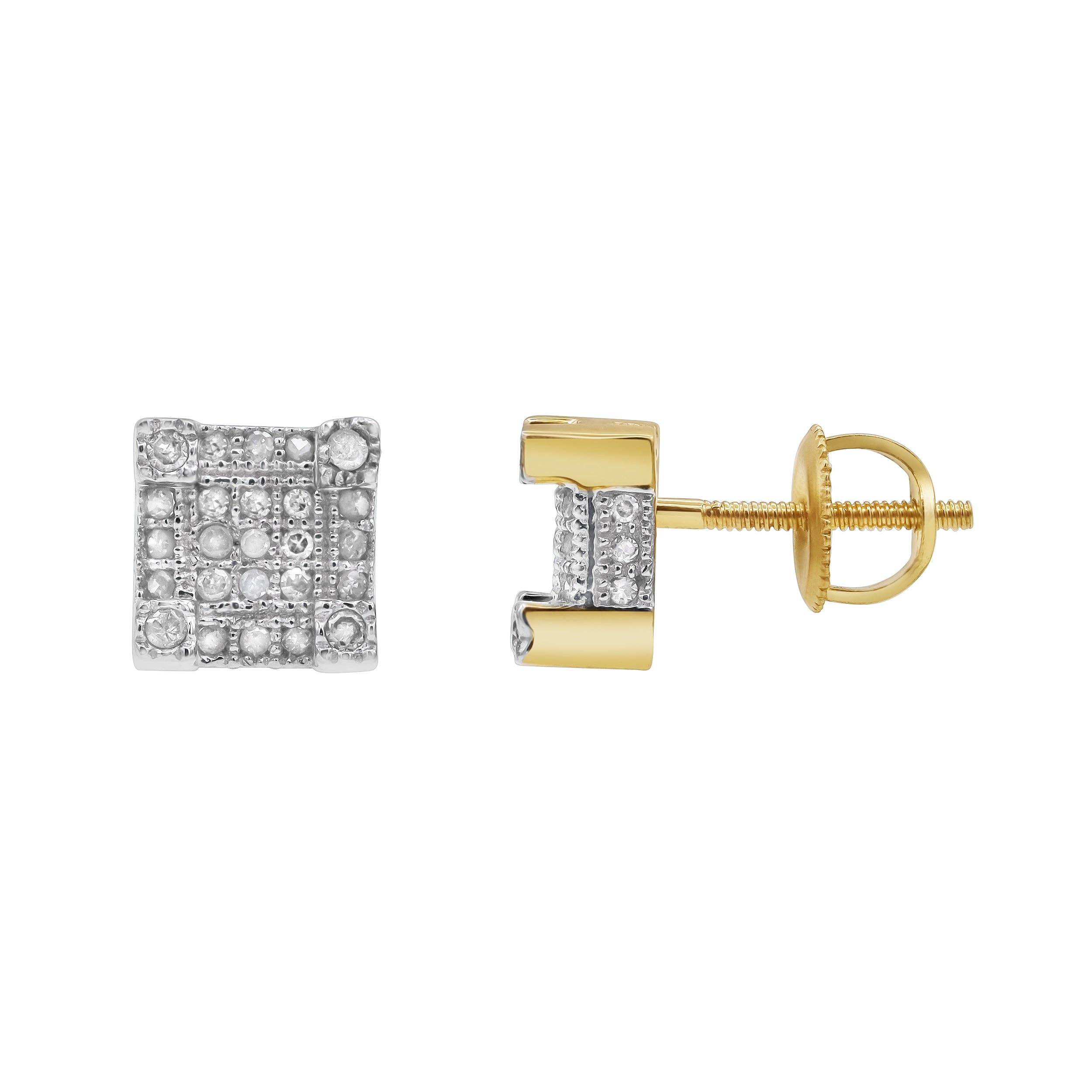 LuvMyJewelry (LMJ) - Wholesale Stud/Post Earrings - Square Stud 10K Yellow Gold Diamond Earrings 0.25 ct. tw.2