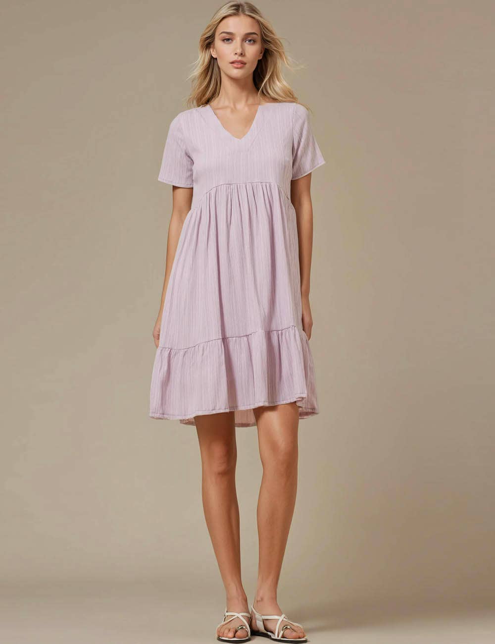 Sweetkama - Vente Robe – femme - Robe courte quotidienne à manches courtes et col en V39