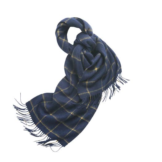 Sciarpa a Quadri in Lana d'Agnello Tessuta Blu Navy e Cammello per la vendita all'ingrosso da parte di Hommard