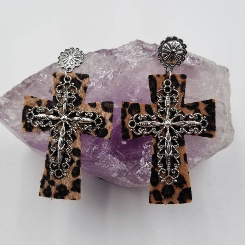 magnolia jewelry - Wholesale Dangle Earrings - Vintage Leopard Cross Earrings - Halloween0