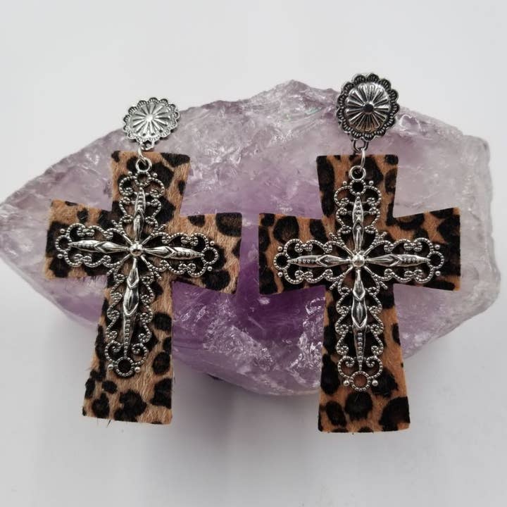 magnolia jewelry - Wholesale Dangle Earrings - Vintage Leopard Cross Earrings - Halloween0