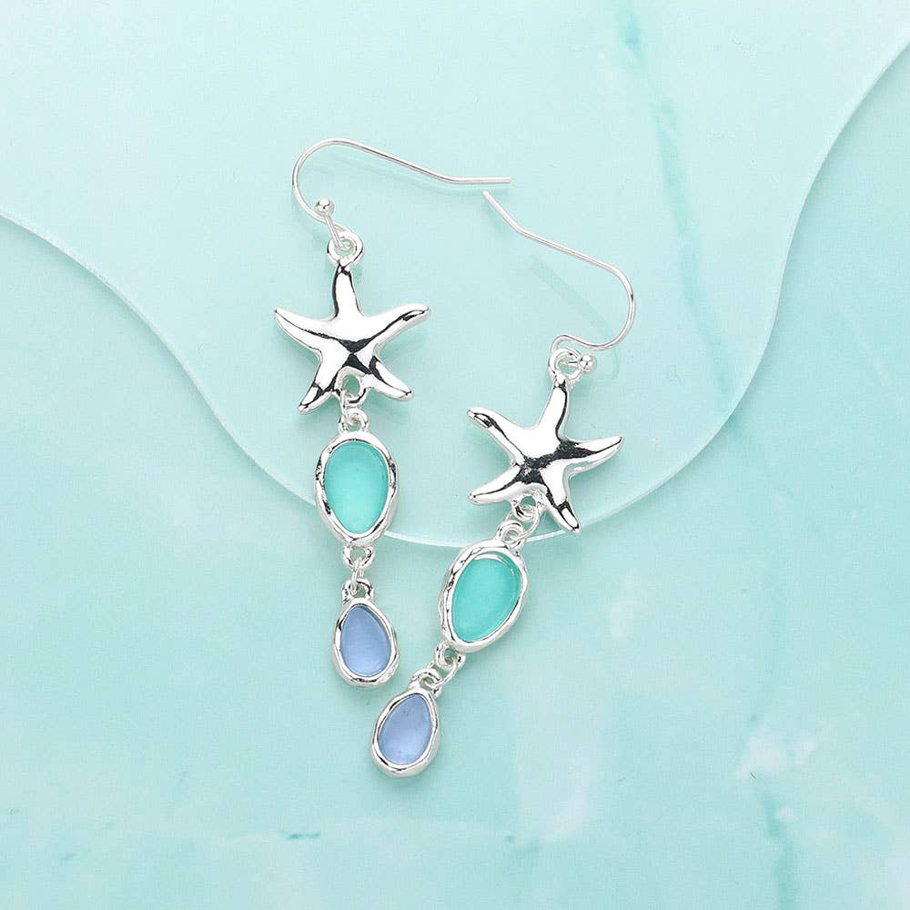 Sensibling Corp. - Wholesale Dangle Earrings - Metal Starfish Pointed Teardrop Stone Cluster Link Dropdown Earrings0