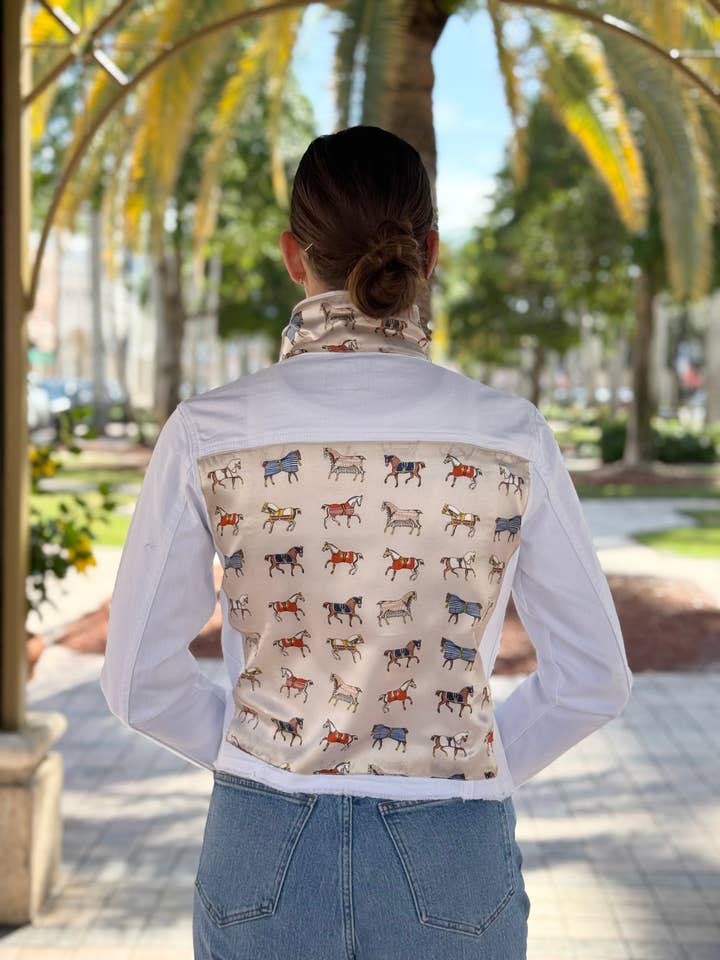 The White Denim Jacket / Equine Elegance / Pearl White for wholesale by Stacy Bradley Design