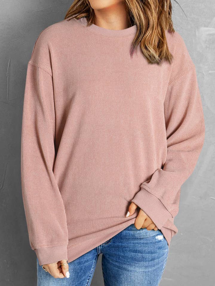 Suhkasana – wholesale Sweatshirt – Women's – Customizable Solid Ribbed Knit Round Neck Casual PulloverSweatshirt14