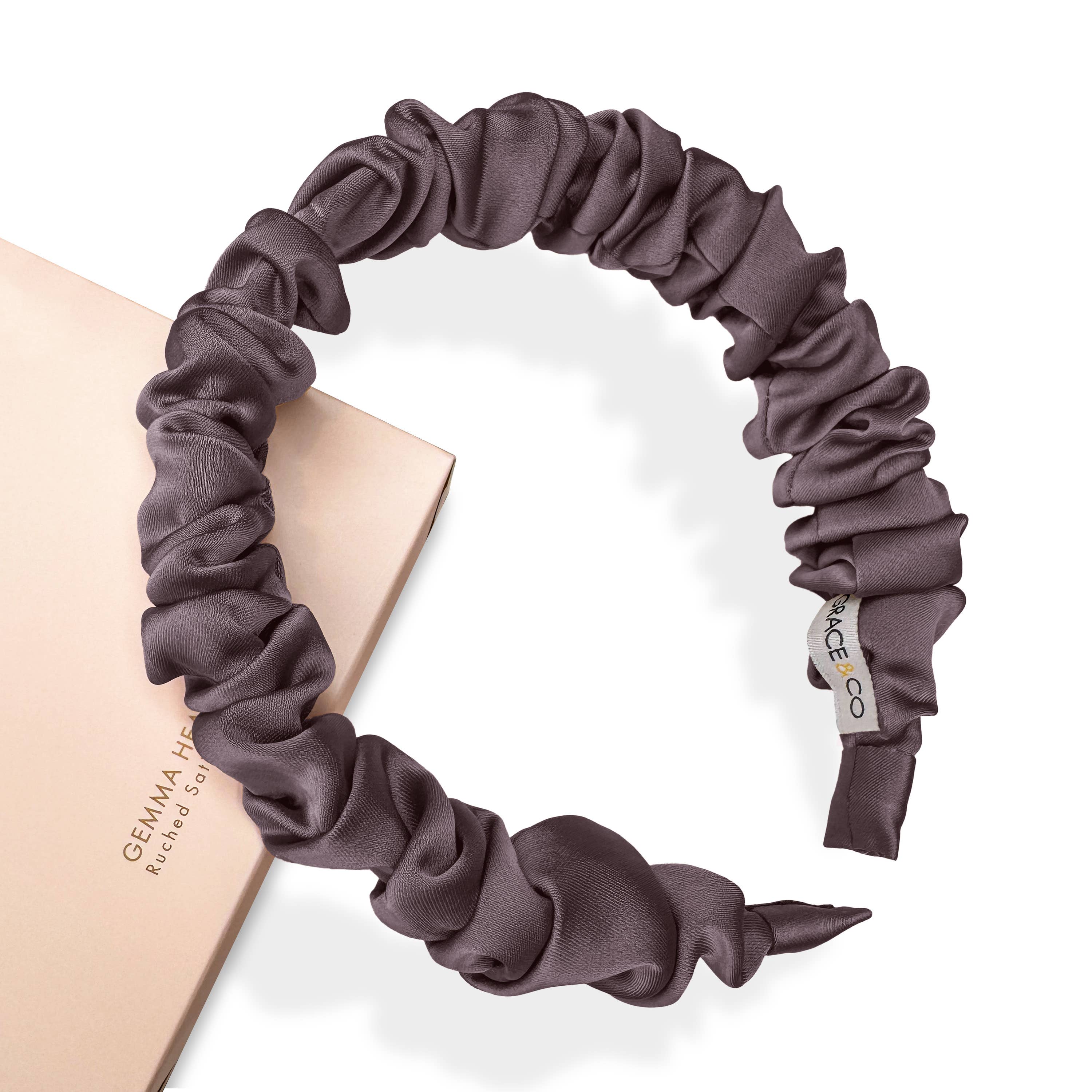 GRACE & COMPANY - Vente Bandeau – femme - Bandeau en satin froncé Gemma - Prune1