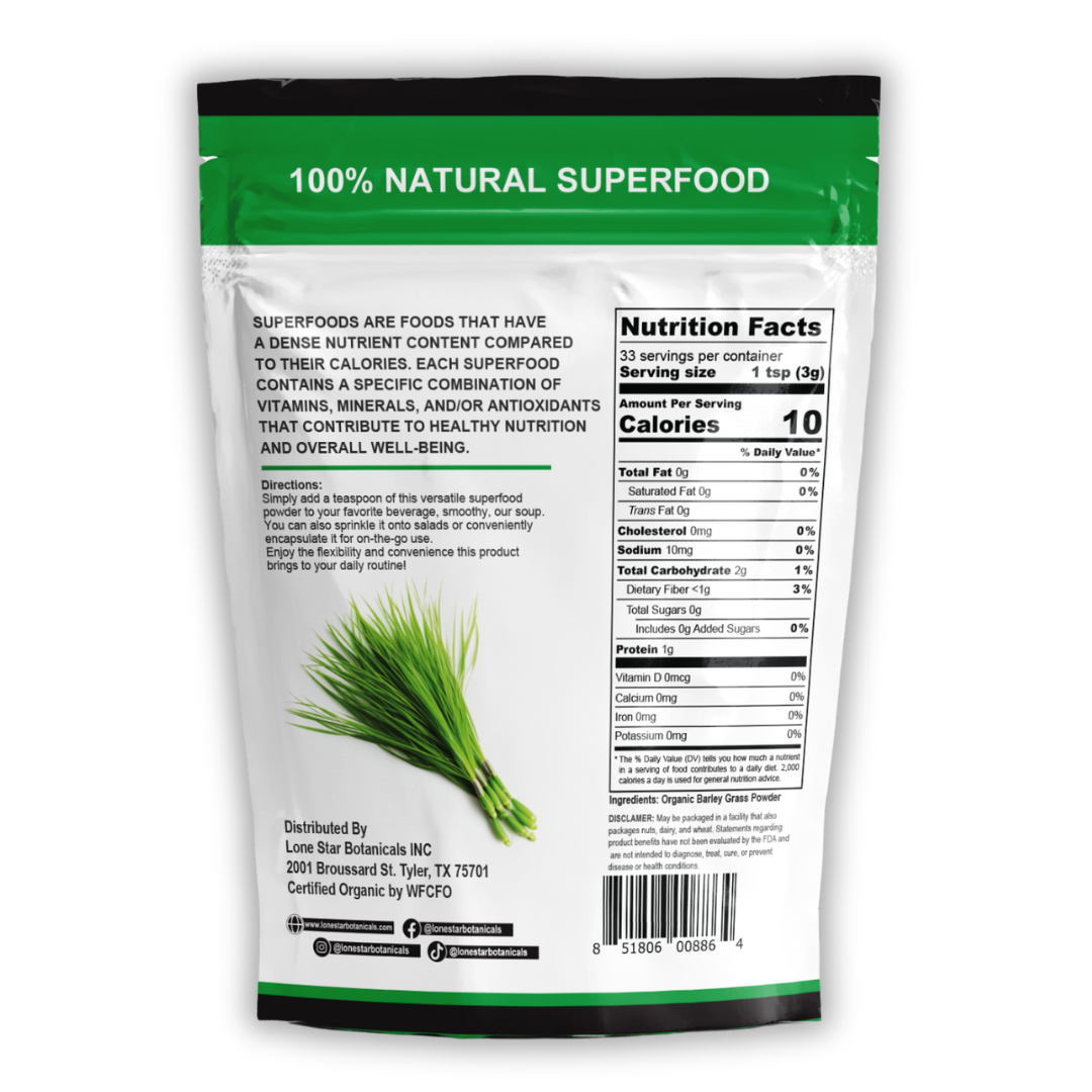 Lone Star Botanicals - Wholesale Protein/Superfood Powder - Organic Barley Grass Powder -- 3.52 oz6