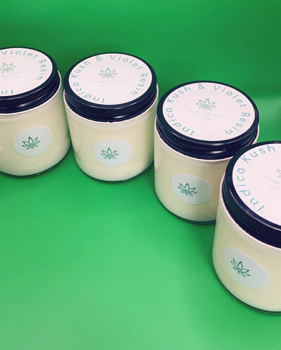 Daralyn's Designs – Großhandel Kerze im Glas / gefüllte Kerze – Cannabis-Kerze | 113 g Hanfwachs | 4oz7