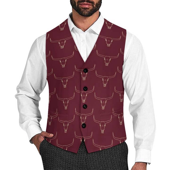 Baha Ranch Burgandy Longhorn Men's Western Vest for wholesale by BAHA RANCH WESTERN WEAR