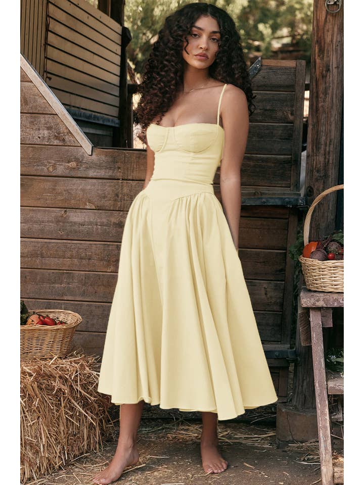 Sweetkama - Wholesale Dress - Women's - String Shoulder Solid & Floral Ladies Dress 2552829